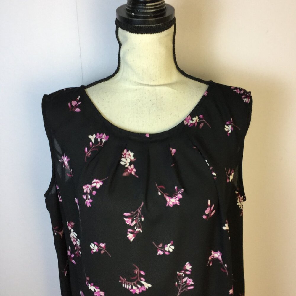 Worthington Blouse Tank Top Size 2XL XXL Womans Black Purple Floral Sleeveless - Picture 4 of 13